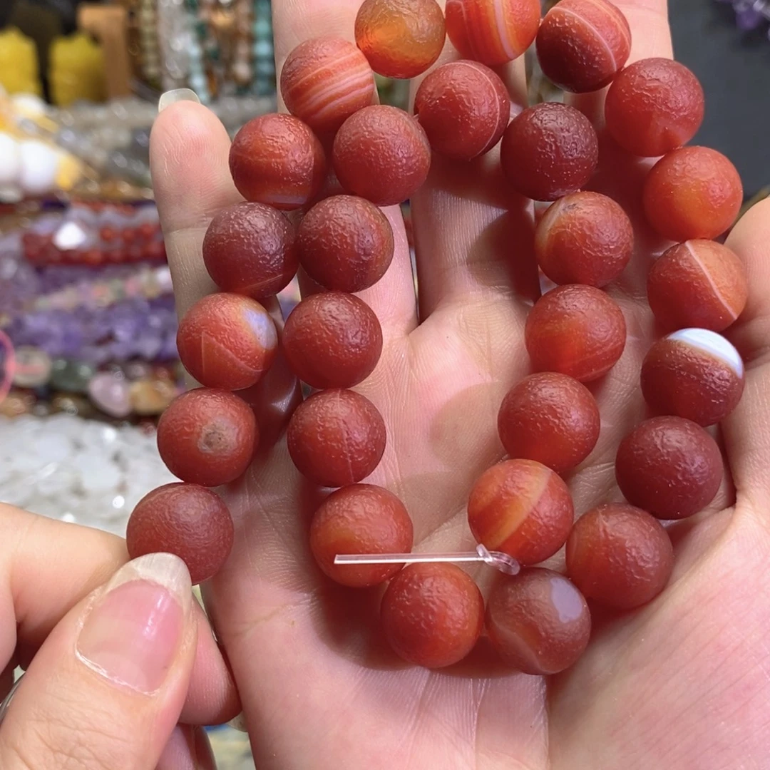 玛瑙/玉髓未镶嵌珠宝半成品橘皮玛瑙一条卡12mm