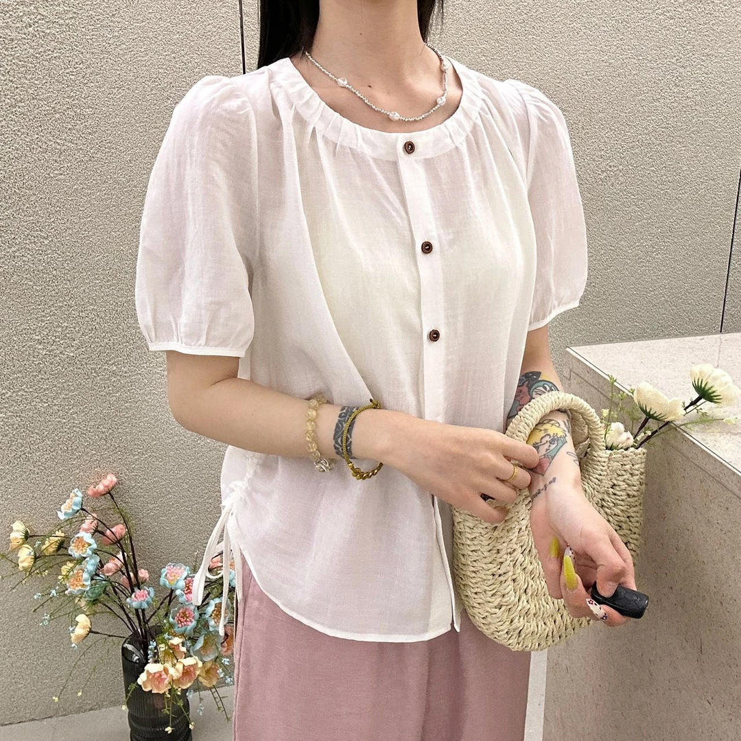 【丽鑫】TSPL88206圆领两侧抽绳上衣