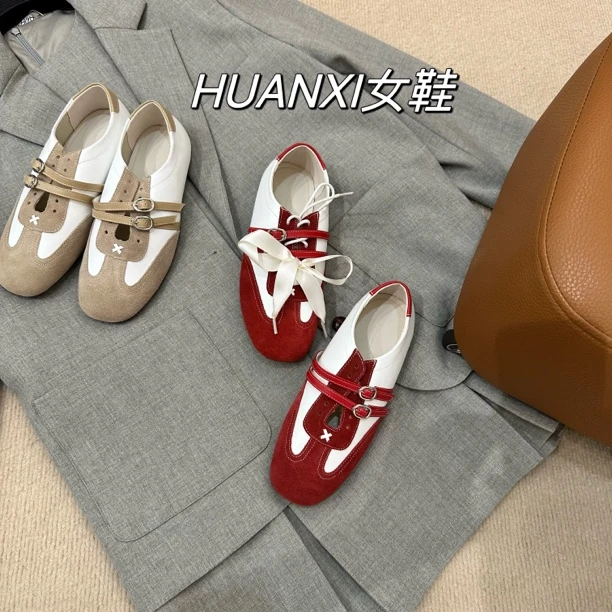 休闲单鞋一脚蹬平底浅口韩版夏季玛丽珍鞋磨砂皮深口小众德训