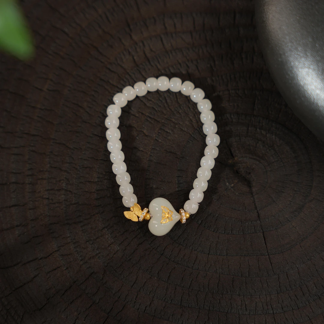 仙中梦-天然和田玉18K金手串