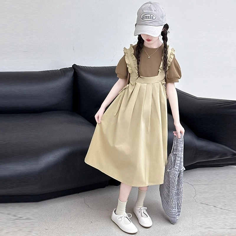女童背带裙套装夏装2025新款6-12岁15岁女大童洋气连衣裙两件套潮