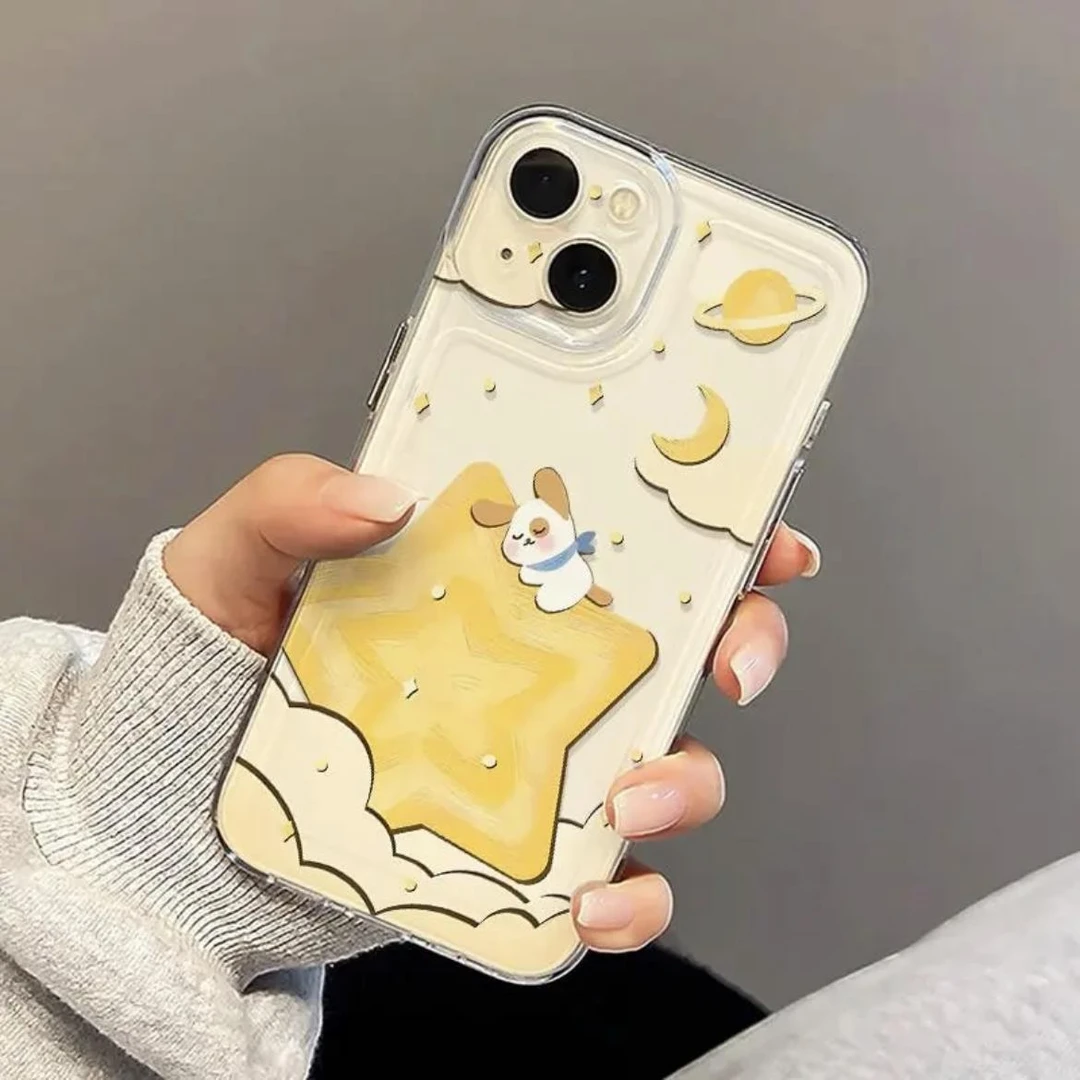 黄色星星小狗手机壳适用苹果iPhone15透明VIVOS30华为P80小米OPPO