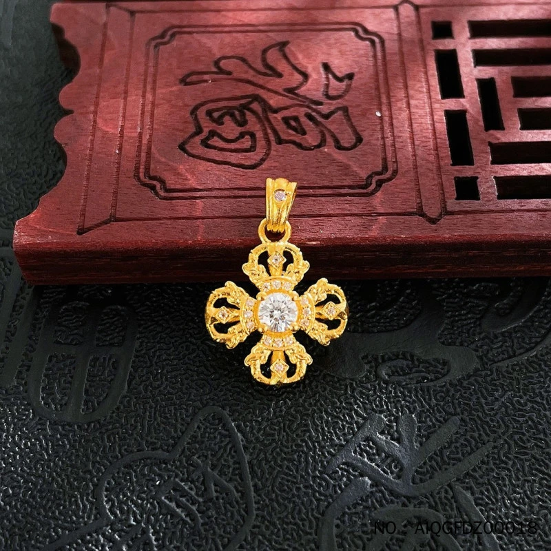 古法镶嵌十字金刚杵莫桑石镶嵌吊坠AIQGFDZ00018