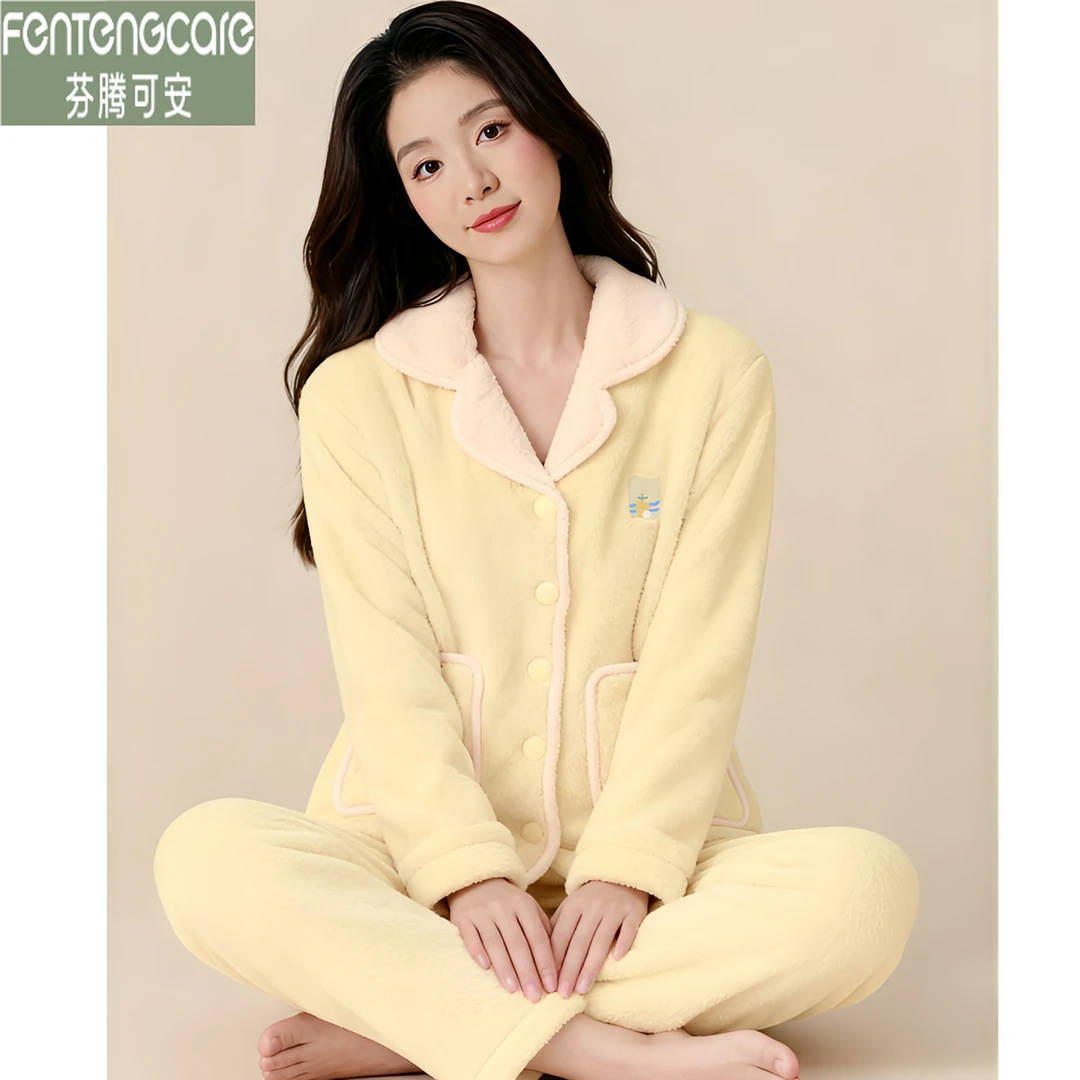 芬腾可安冬季法兰绒睡衣女款加厚加绒冬款保暖甜美女士家居服外穿