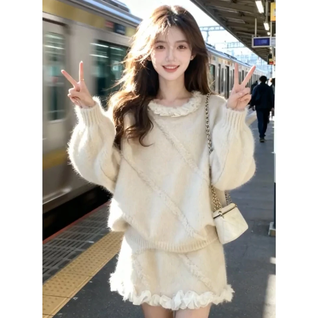 温柔风软糯针织套装女2026秋冬季慵懒高级感小个子毛衣半裙两件套