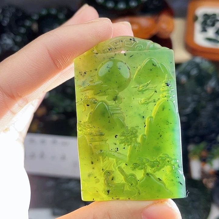 蛇纹石玉未镶嵌手串泰山玉山水牌