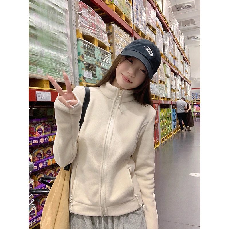 修身奥摇粒绒卫衣外套女春秋款2025秋冬季新款立领加绒冲锋衣内胆