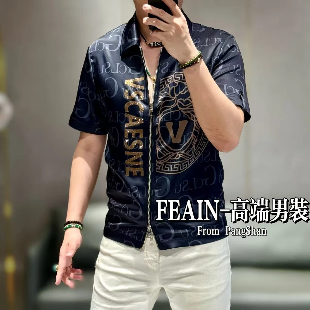 高端定制进口丝柔贡缎男士双开拉链设计奥钻点缀夹克95257