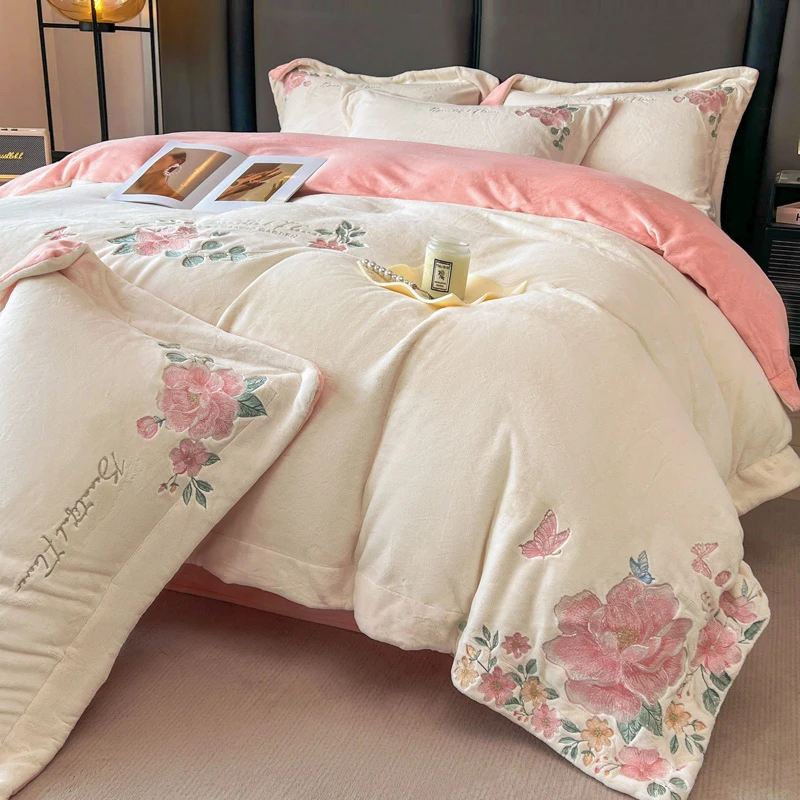 A类牛奶绒四件套加厚款法兰绒珊瑚绒床单高端被套