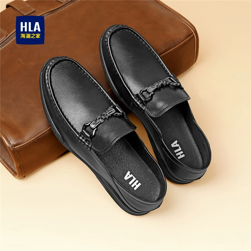 HLA/海澜之家男鞋新款春季套脚软底舒适乐福鞋时尚百搭休闲皮鞋