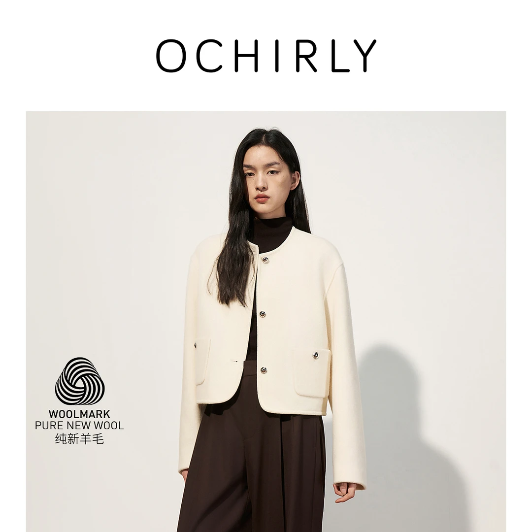 【Woolmark认证】OCHIRLY欧时力 100%羊毛呢外套女2025秋季新品
