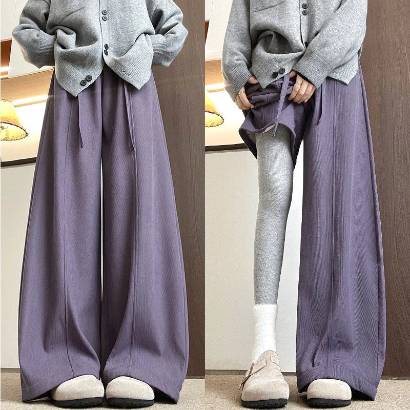 鑫鑫同学灯芯绒弯刀裤女冬季2025显瘦休闲风宽松百搭直筒外穿长裤