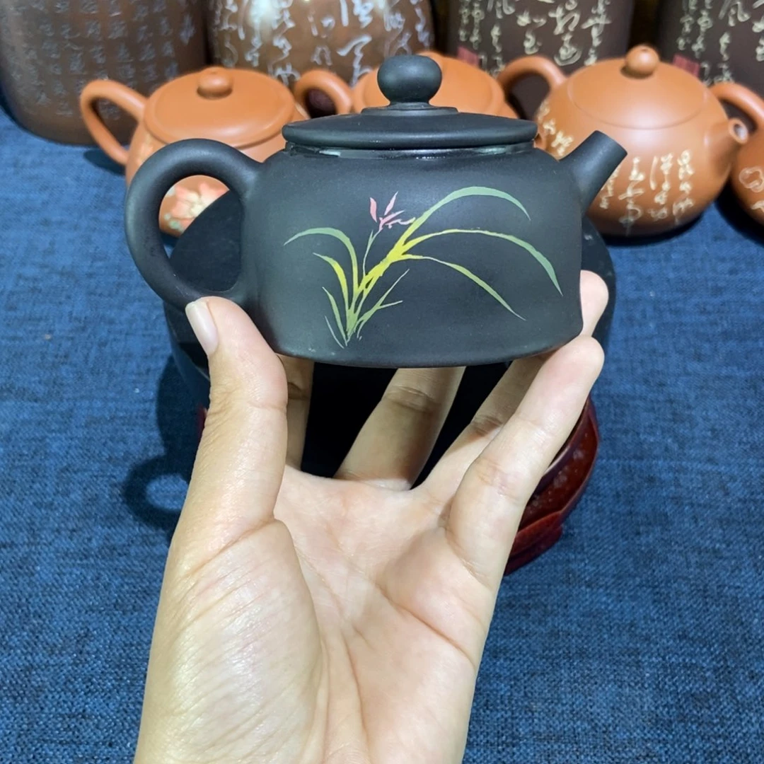 2建水紫陶手工彩填壶120c