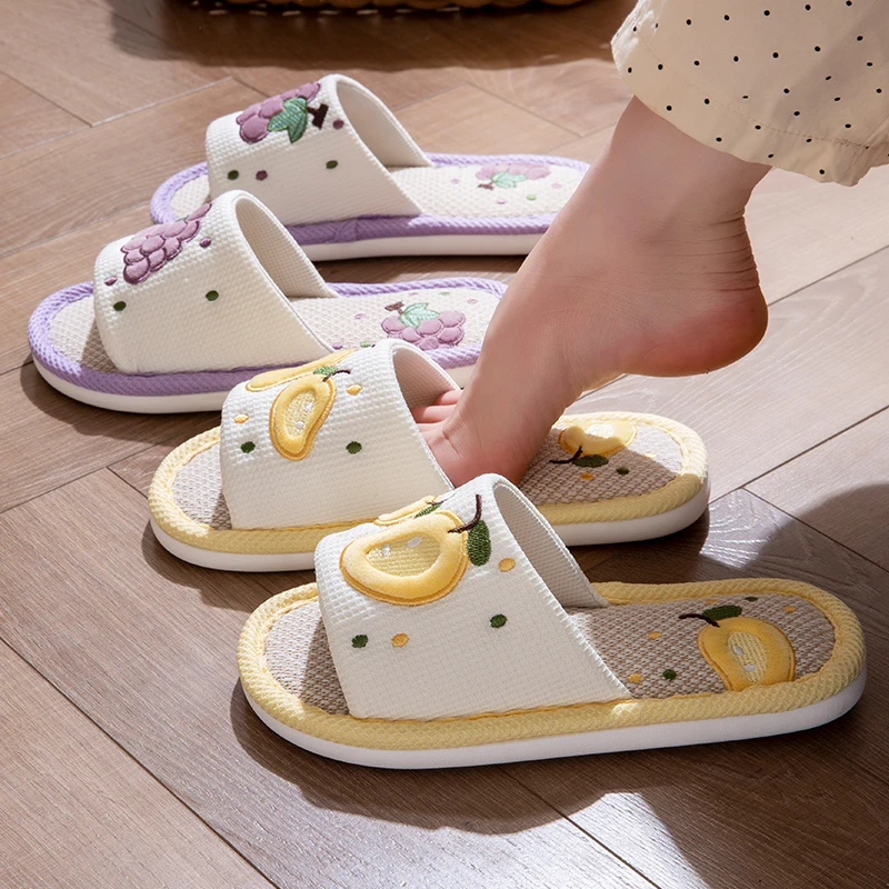 四季甜美水果亚麻拖鞋女款春秋四季静音居家防滑棉麻凉拖鞋