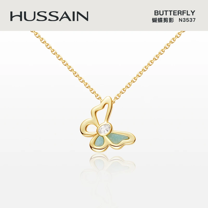 坠链均925银 HUSSAIN赫生蝴蝶剪影颈链春夏轻奢锁骨链情人节礼物