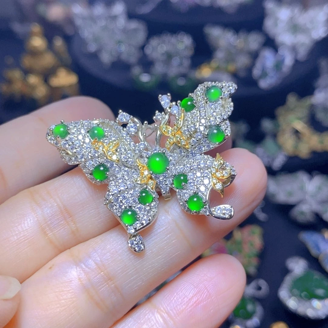 翡翠银S925镶嵌吊坠(不含链)天然翡翠