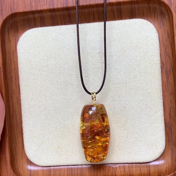 手链蜜蜡18K金镶嵌蜜蜡镶嵌18k金扣头吊坠