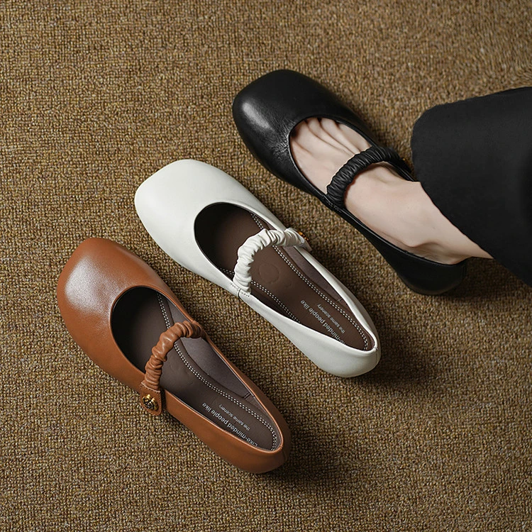 1.5CM单鞋2025年冬季复古风平跟浅口纯色四季女单鞋