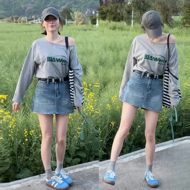 高级时髦斜肩漂亮两件套2025夏季新款显瘦时尚通勤潮流慵懒感套装