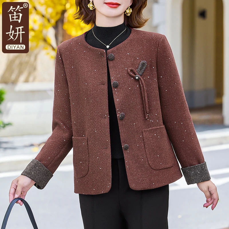 中老年女装小香风短款外套时尚百搭毛呢妈妈装2025春秋氧气上衣