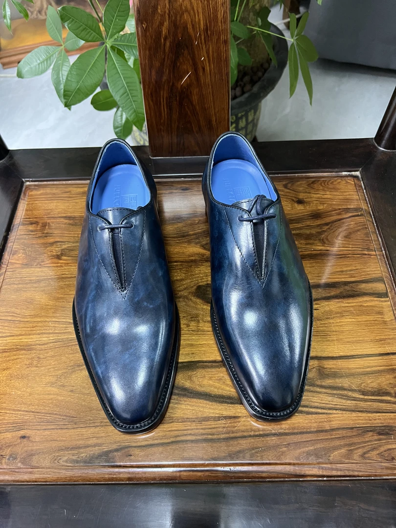 进口博物馆牛皮牛津皮鞋经典休闲正装百搭一脚蹬透气英伦风男鞋