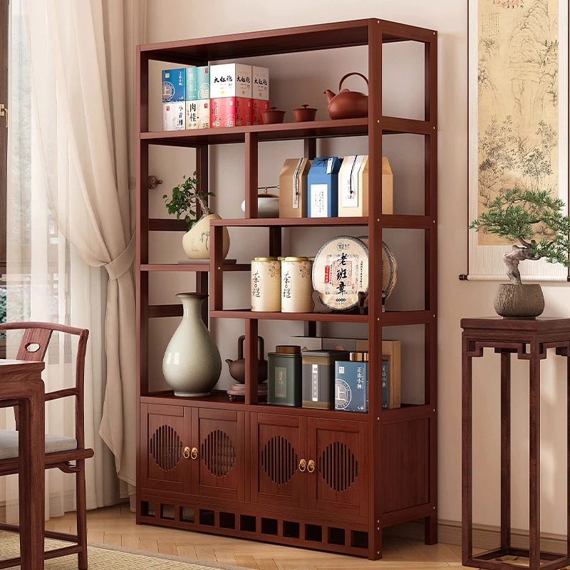 博古架新中式茶柜置物架非实木茶叶展示架茶室布置工艺品摆件架子