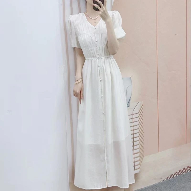281/C3清仓夏季专柜撤柜气质白月光温柔松紧显瘦短袖连衣裙