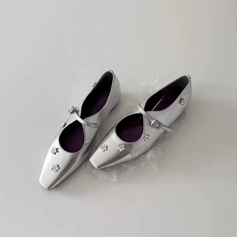 拉菲LAf设计师正品羊P法式水钻花朵内增高小方头浅口单鞋女玛丽