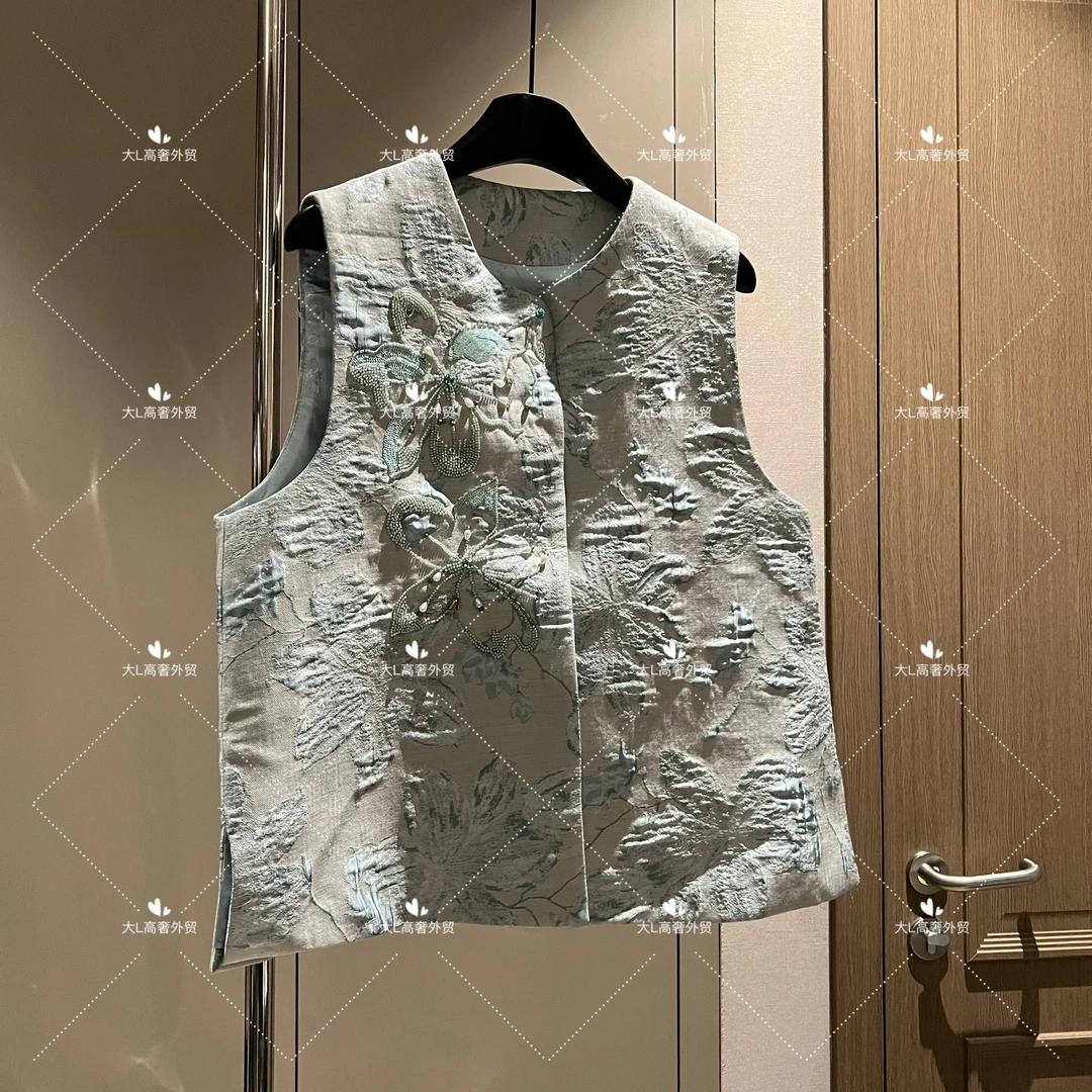 【大L】重磅外贸进口高奢重工设计师新中式钉珠肌理马夹MG25138