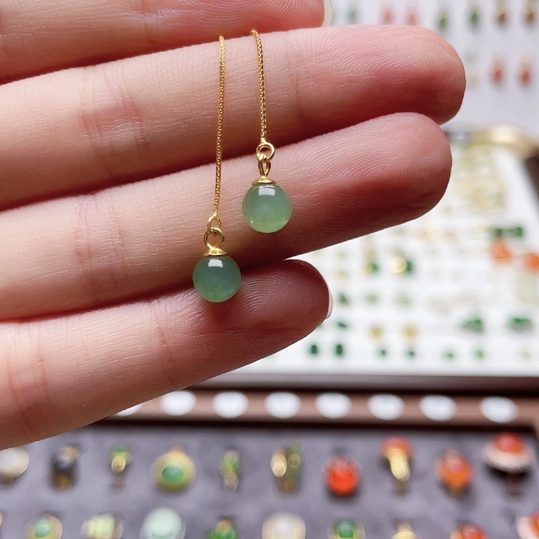 和田玉银S925镶嵌耳饰