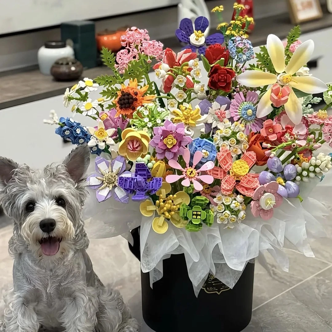 新款2025积木花束抱抱桶男女孩系列花桶送女友玫瑰花七夕生日礼物