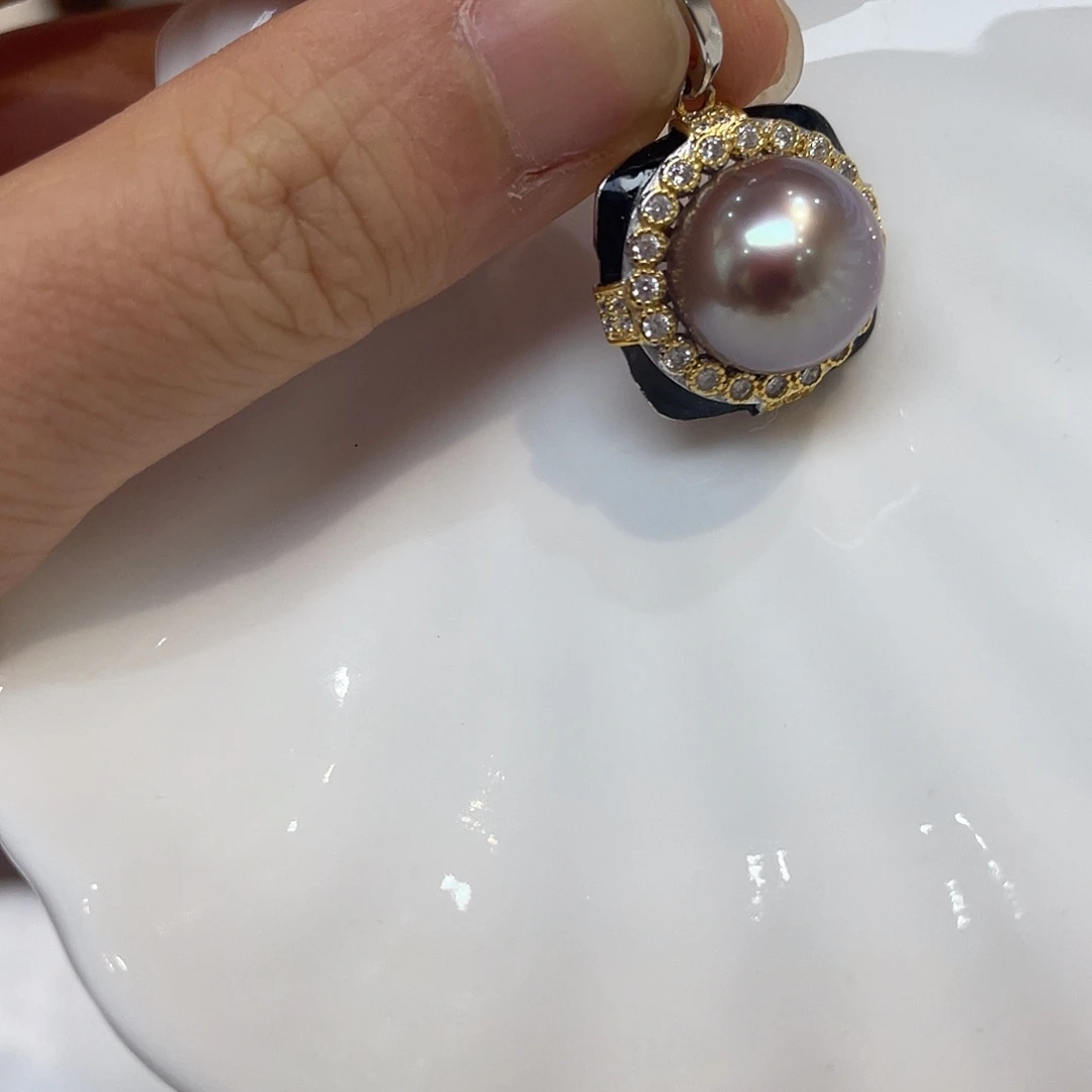 吊坠(不含链)银S925镶嵌淡水珍珠