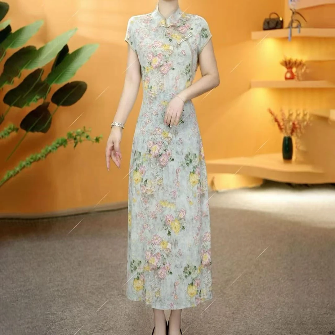 气质连衣裙夏季新款时尚新中式优雅高级重工刺绣修身显瘦旗袍裙女