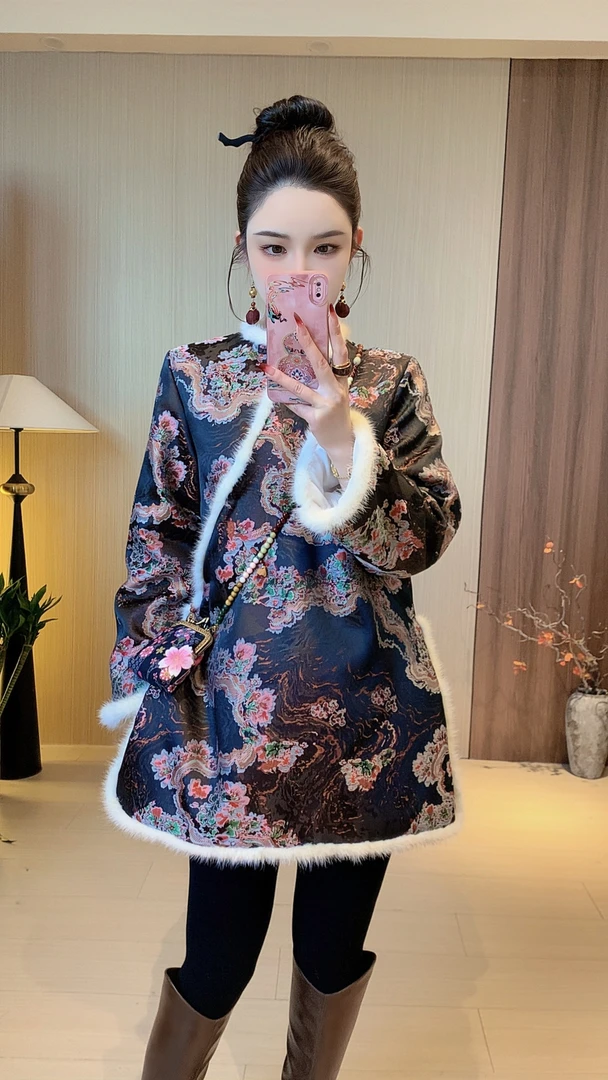【嗲嗲棉服】新中式国风提花夹棉加厚棉服上衣外套女