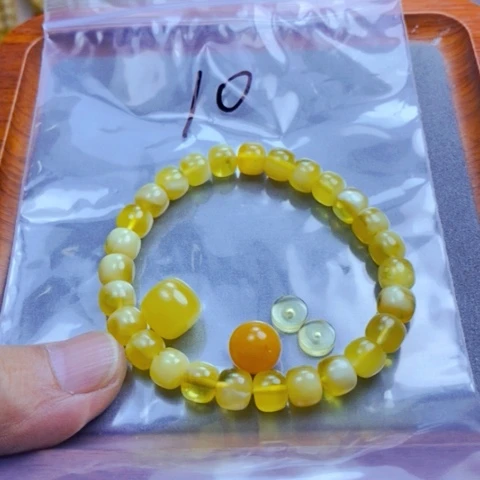 琥珀未镶嵌戒指天然蜜蜡老型手串加圆珠加隔片