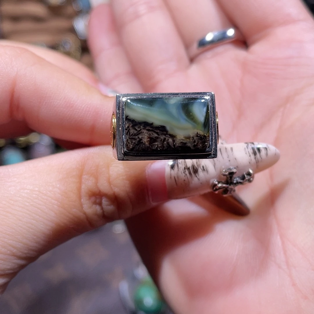 旖***琥珀银S925镶嵌戒指戒指