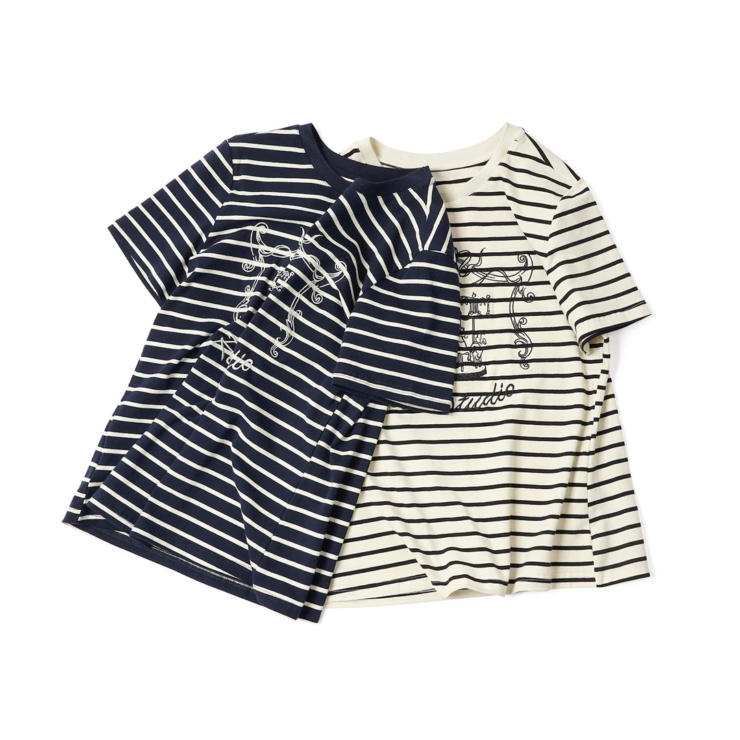 【旋转木马条纹短袖】YSTX56127重工刺绣夏季新款透气条纹T恤