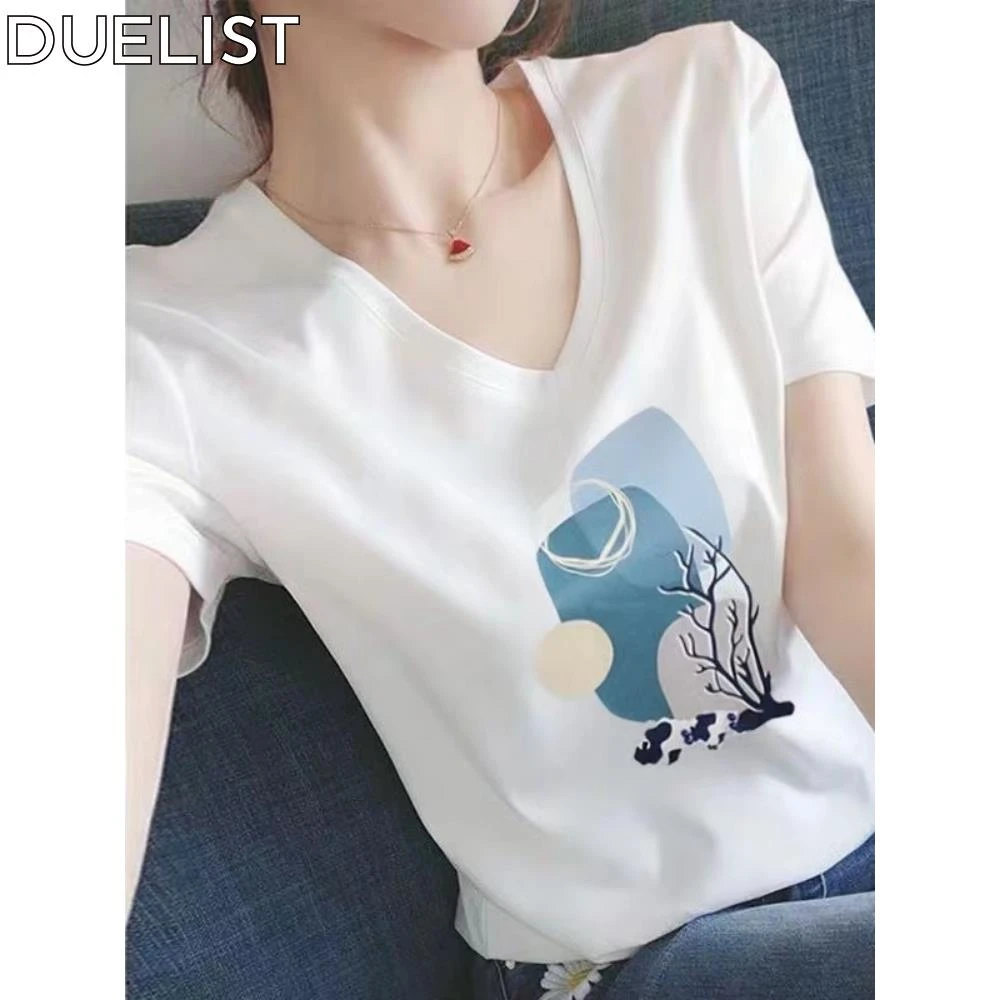 DUELIST欧货白色领短袖恤女百搭显瘦新款夏宽松显瘦正肩内搭上衣