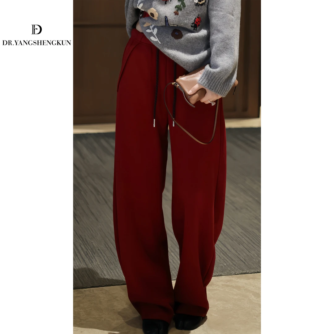 杨圣坤2025冬季新品宽松显瘦百搭松紧腰抽绳弯刀休闲裤ES25101302