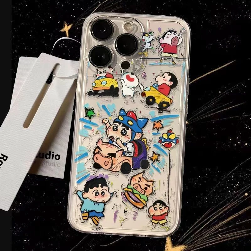 太空猪猪蜡笔小新适用苹果16plus手机壳iPhone15promax酷炫14透款