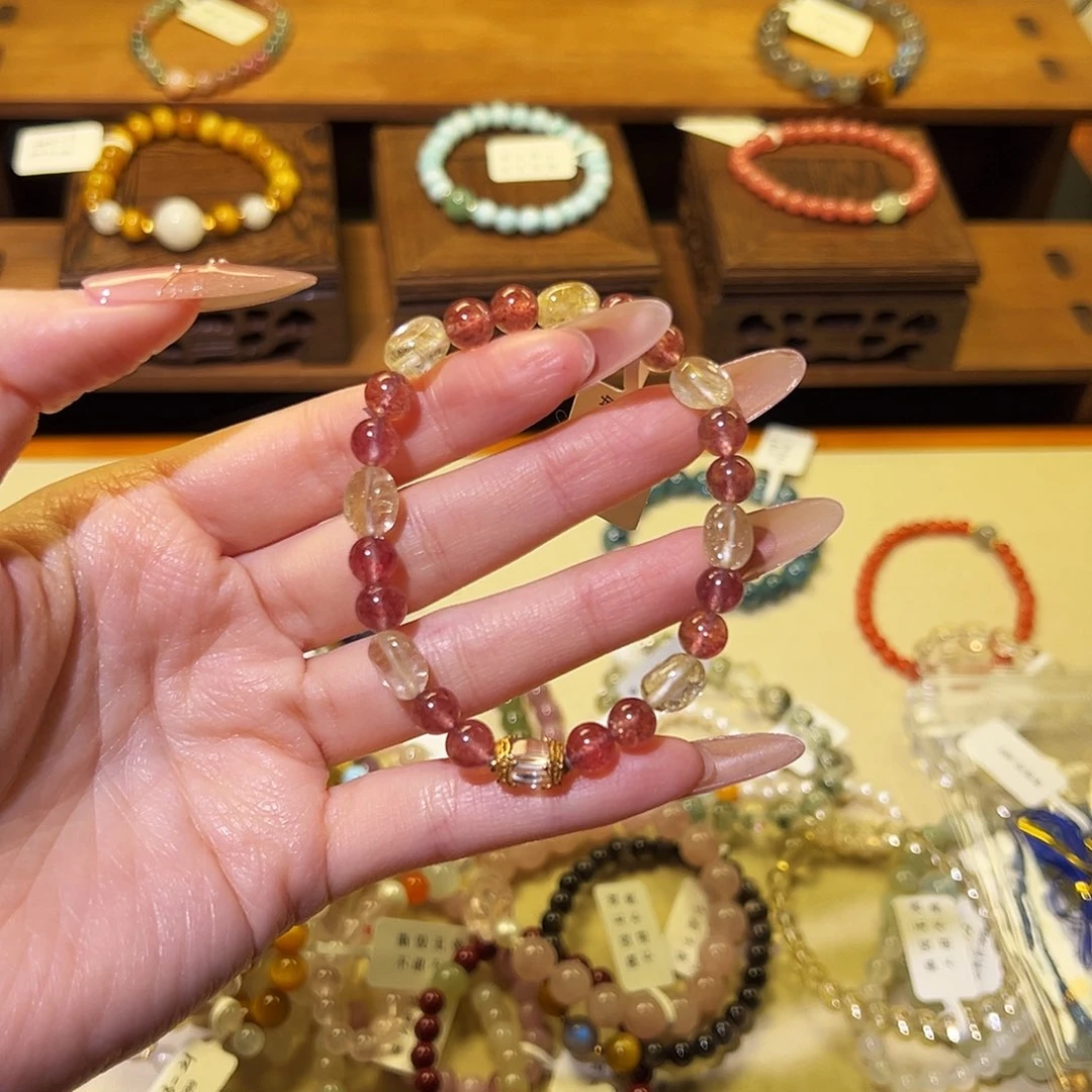 水晶手链银S925镶嵌草莓2507