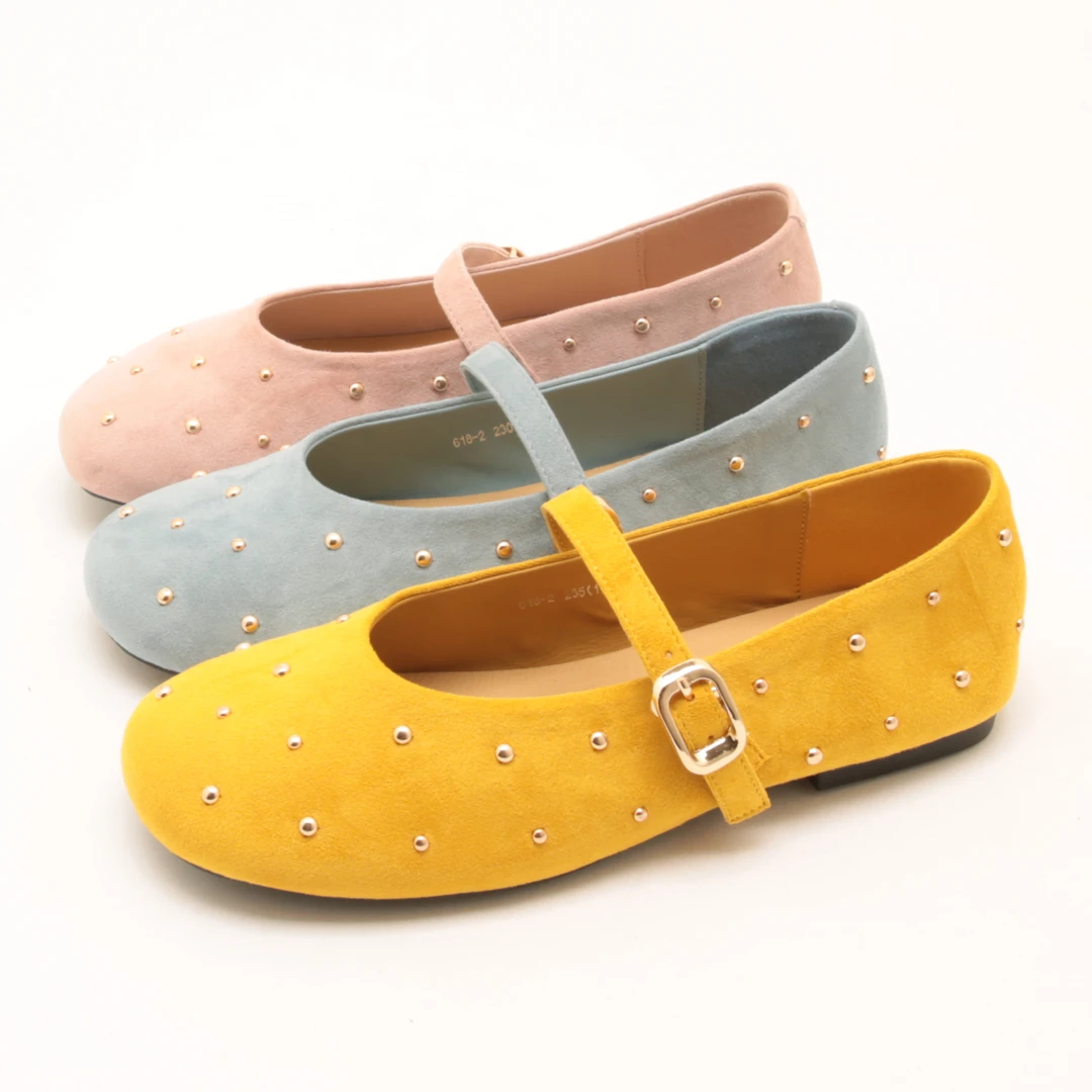 6367春季新款圆头芭蕾风舒适平底单鞋铆钉一字扣带玛丽珍女鞋