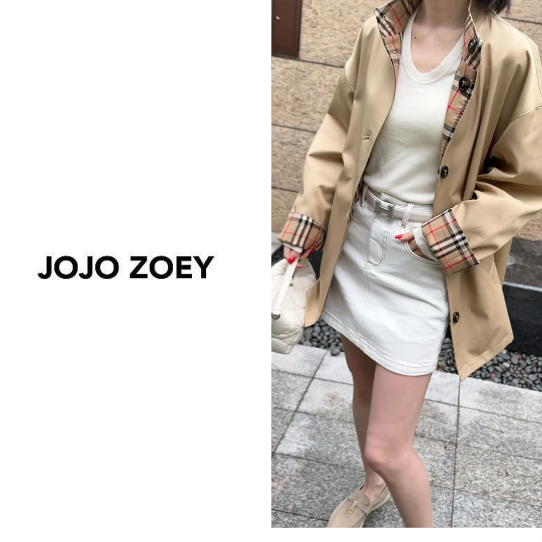 JOJO ZOEY【不退不换】~春卡其撞色设计感两面穿格子风衣wt-98198