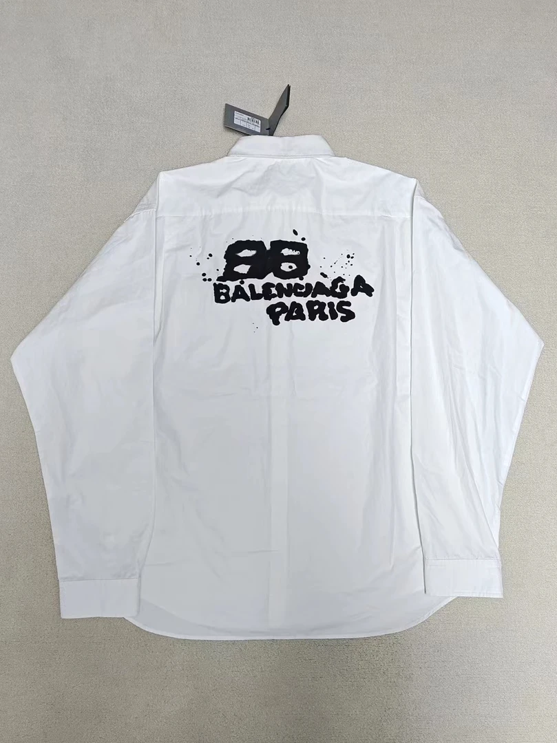全新未使用 Balenciaga/巴黎世家 41码 涂鸦双B渗透长款长袖衬衫