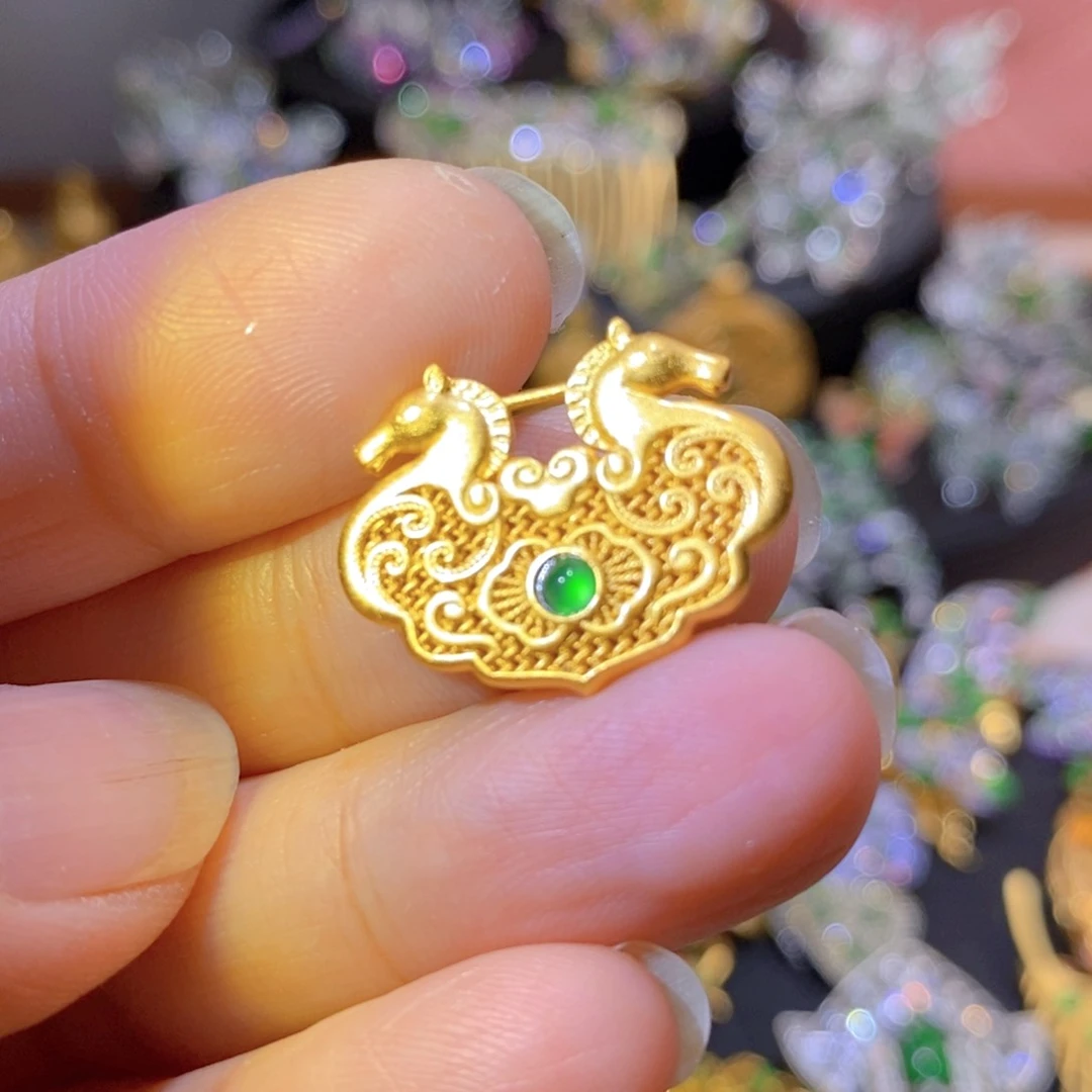 吊坠(不含链)银S925镶嵌翡翠