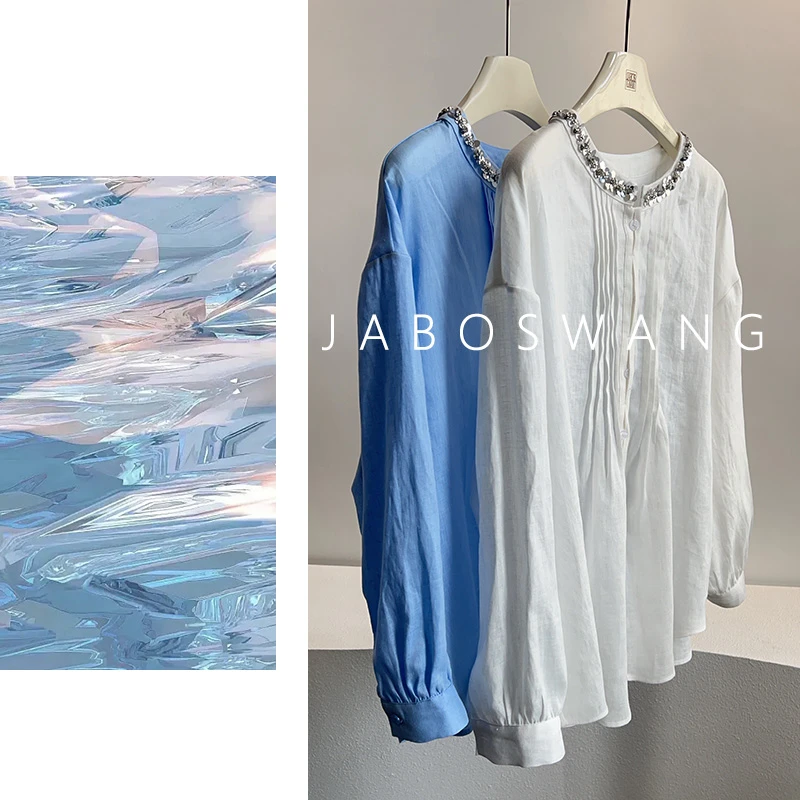 s841领花亚麻衬衫2025早秋新款高级感气质名媛小众设计感上衣