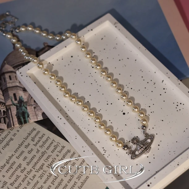 钛钢仿珍珠项链 CUTEGIRL 快乐星球银色土星经典珍珠项链