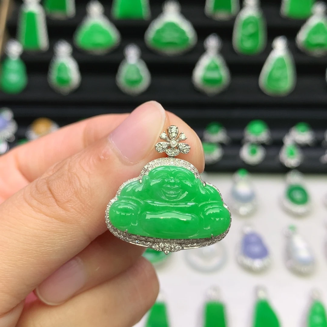 翡翠18K金镶嵌吊坠(不含链)