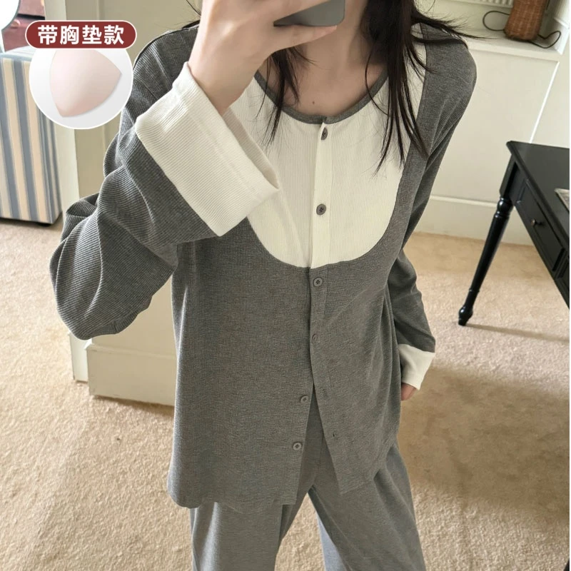 睡衣女士春秋季莫代尔薄款长袖带胸垫夏天可外穿设计感家居服套装