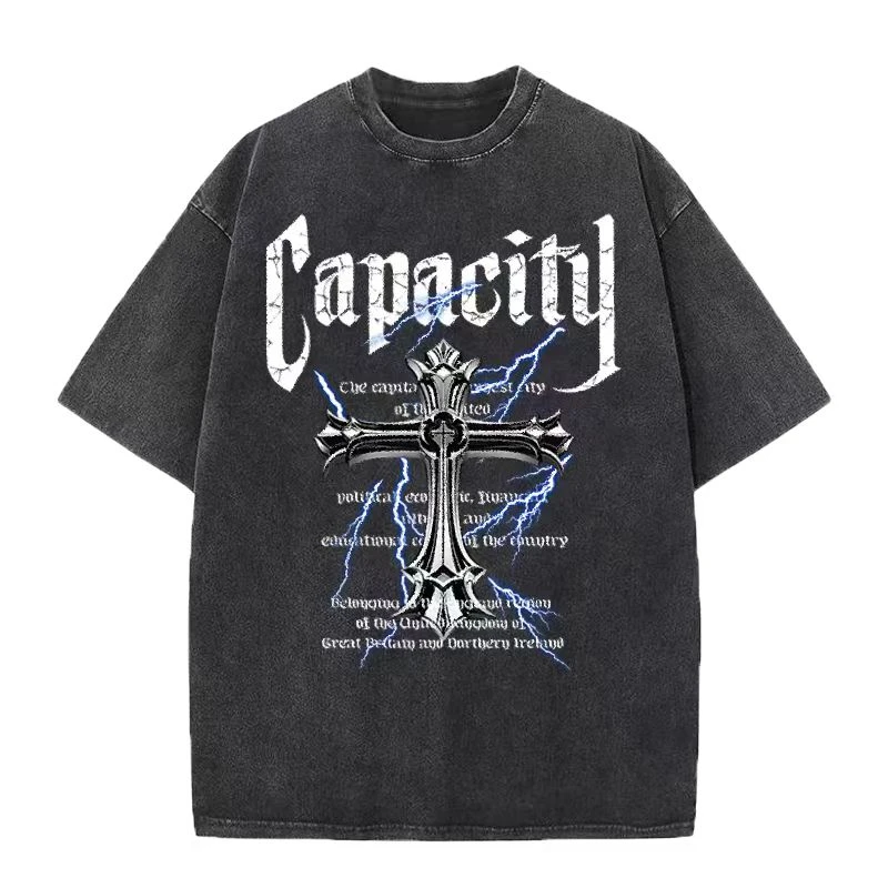 青春活力短袖街头叠层做旧T恤情侣潮流复古印花宽松轻奢痞帅男装